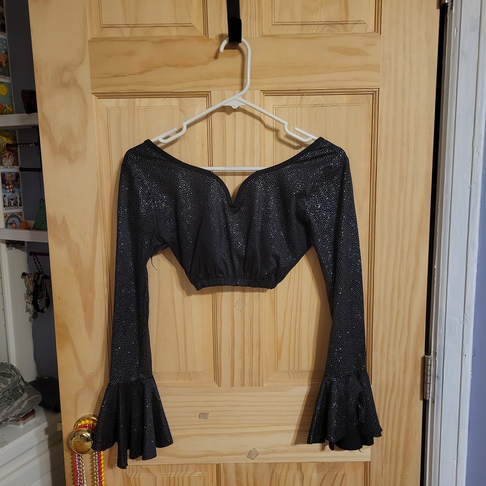 Elegant Black Glitter Crop Top